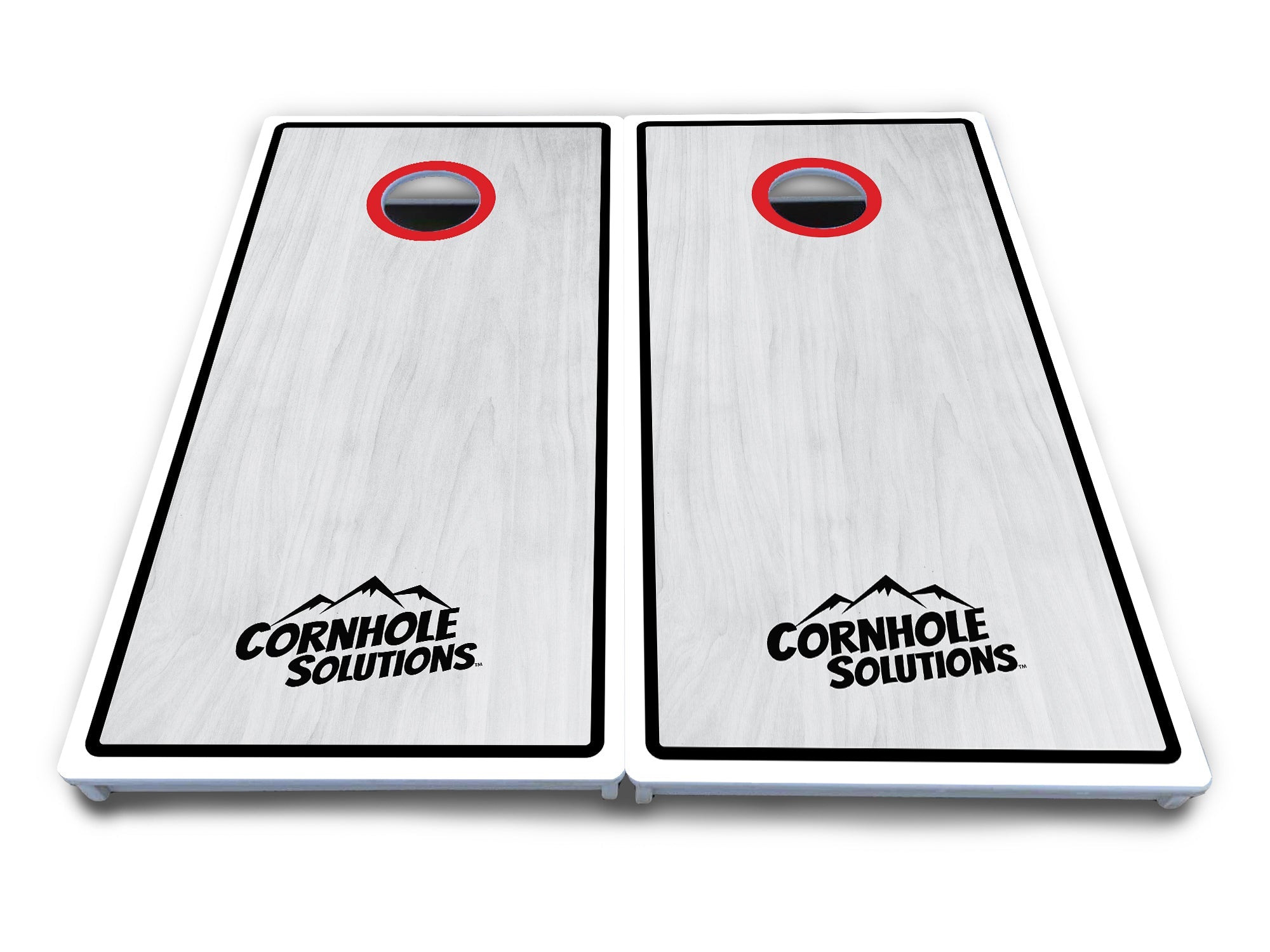 Red/Black Hole Ring Grey Wash Cornhole Boards - All Weather Series