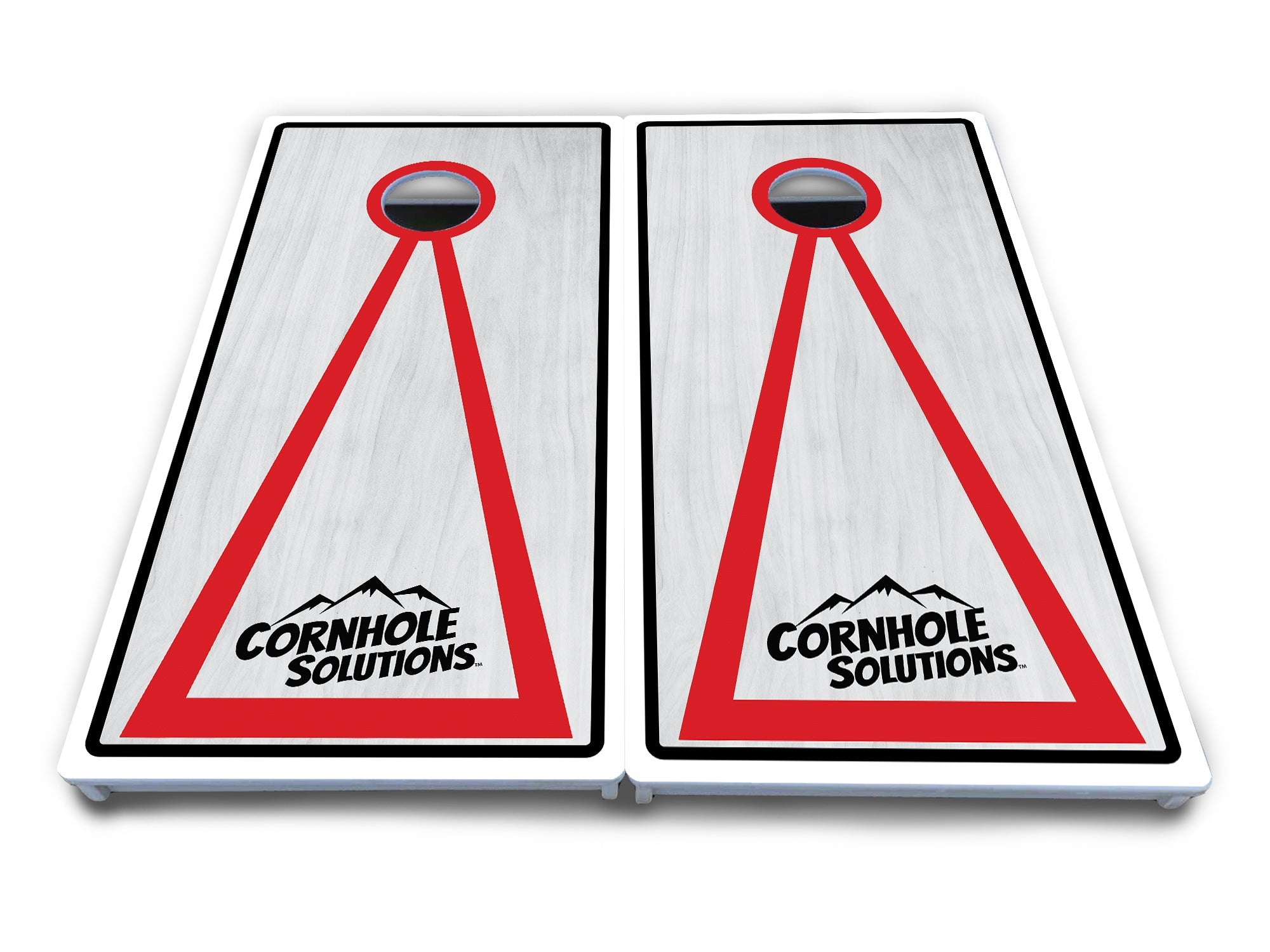 Red/Black Hole Ring Grey Wash Cornhole Boards - All Weather Series