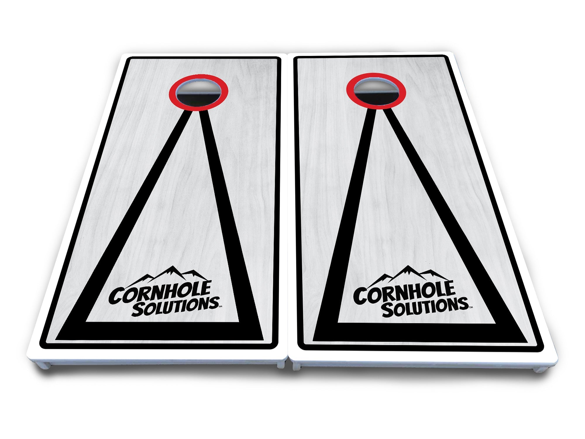 Red/Black Hole Ring Grey Wash Cornhole Boards - All Weather Series
