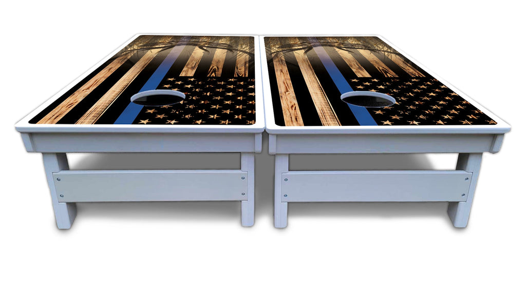 Blue & Red Line Deer & Fish Flag Cornhole Boards - All Weather Series