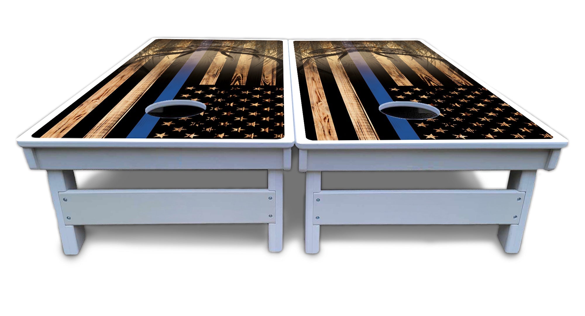 Blue & Red Line Deer & Fish Flag Cornhole Boards - All Weather Series