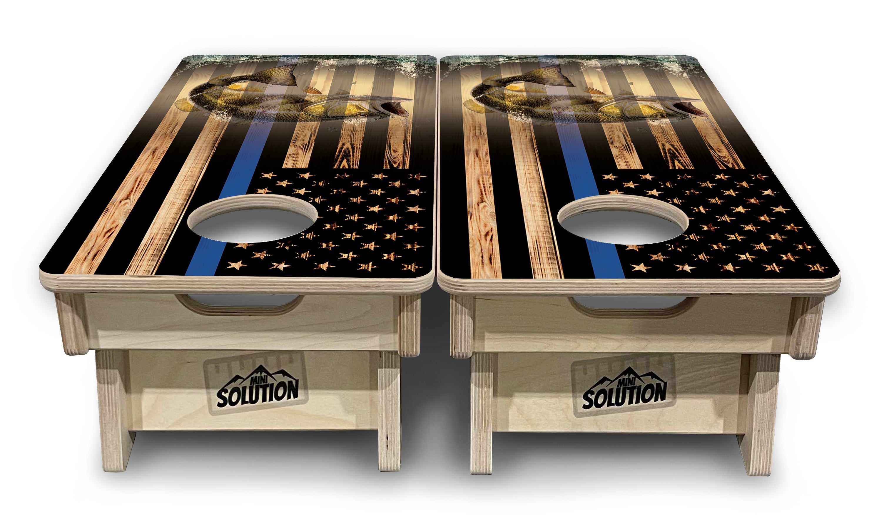 Blue & Red Line Deer & Fish Flag - Mini or Vacation Size Cornhole Boards