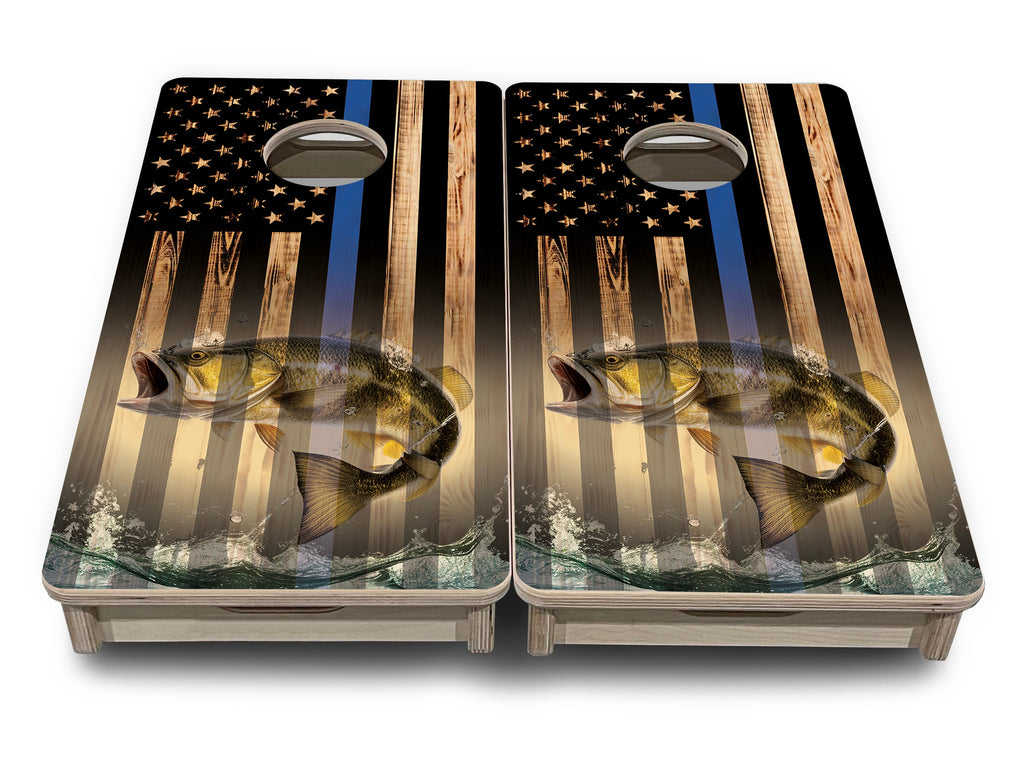Blue & Red Line Deer & Fish Flag - Mini or Vacation Size Cornhole Boards