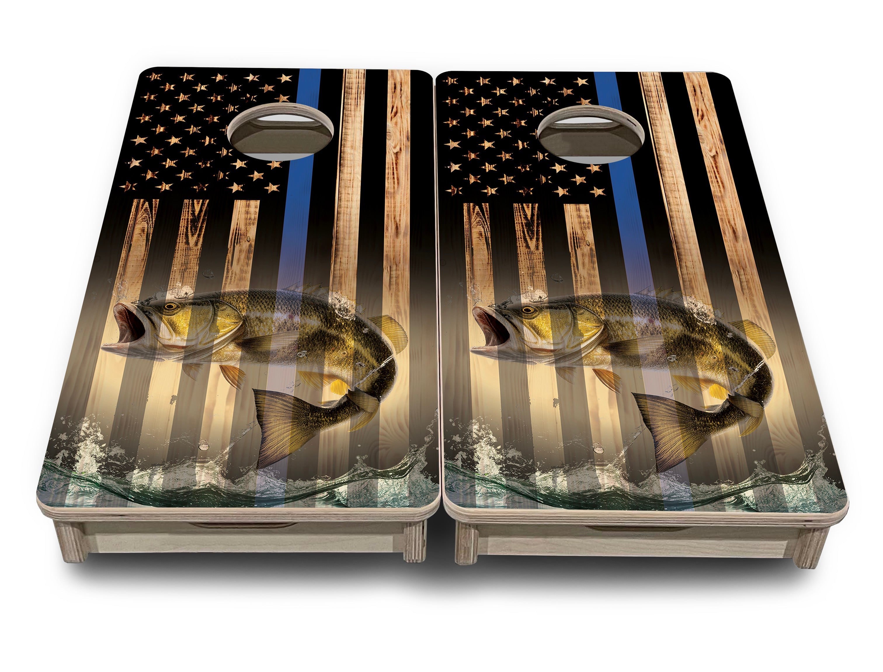 Blue & Red Line Deer & Fish Flag - Mini or Vacation Size Cornhole Boards