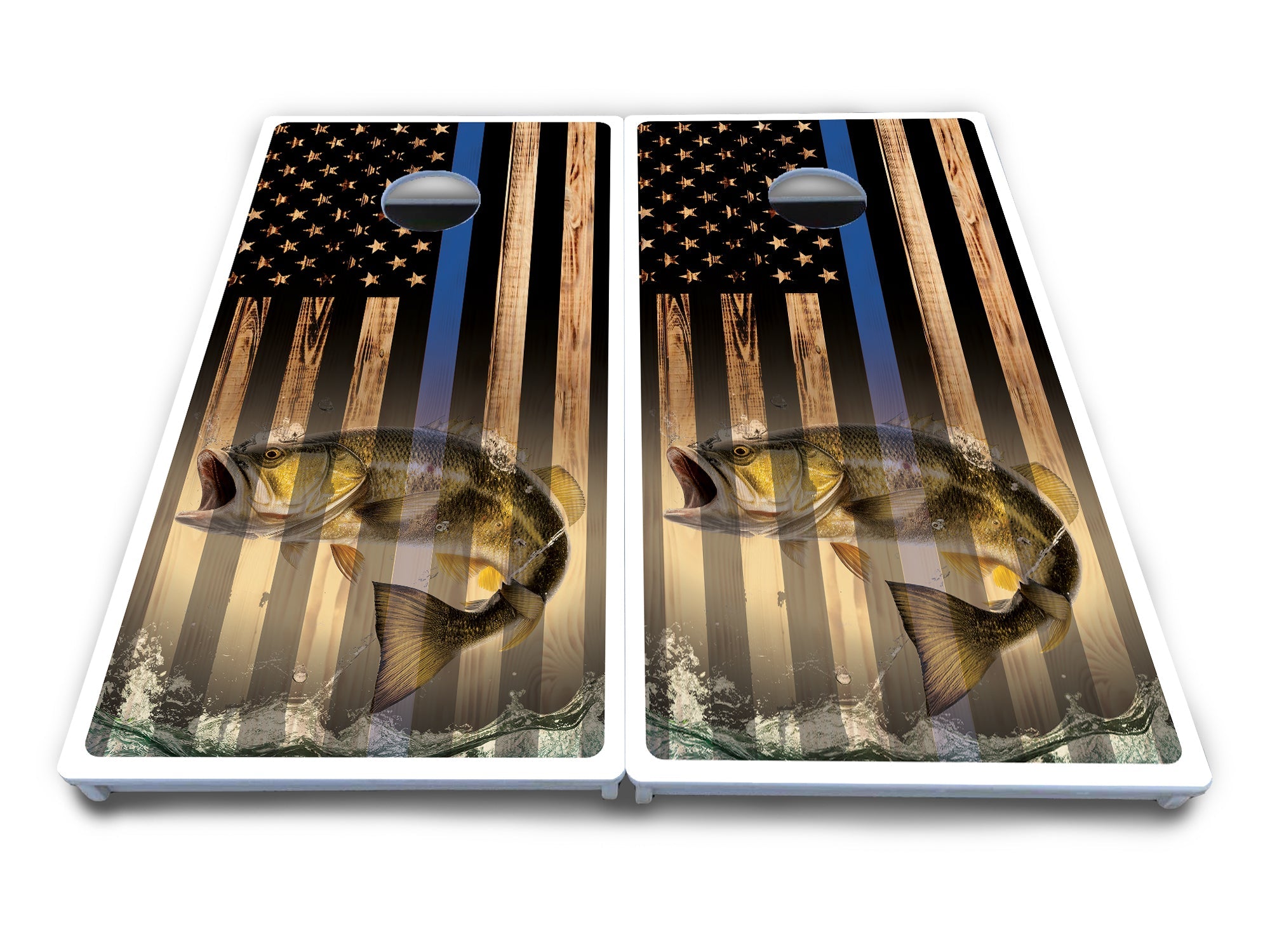 Blue & Red Line Deer & Fish Flag Cornhole Boards - All Weather Series