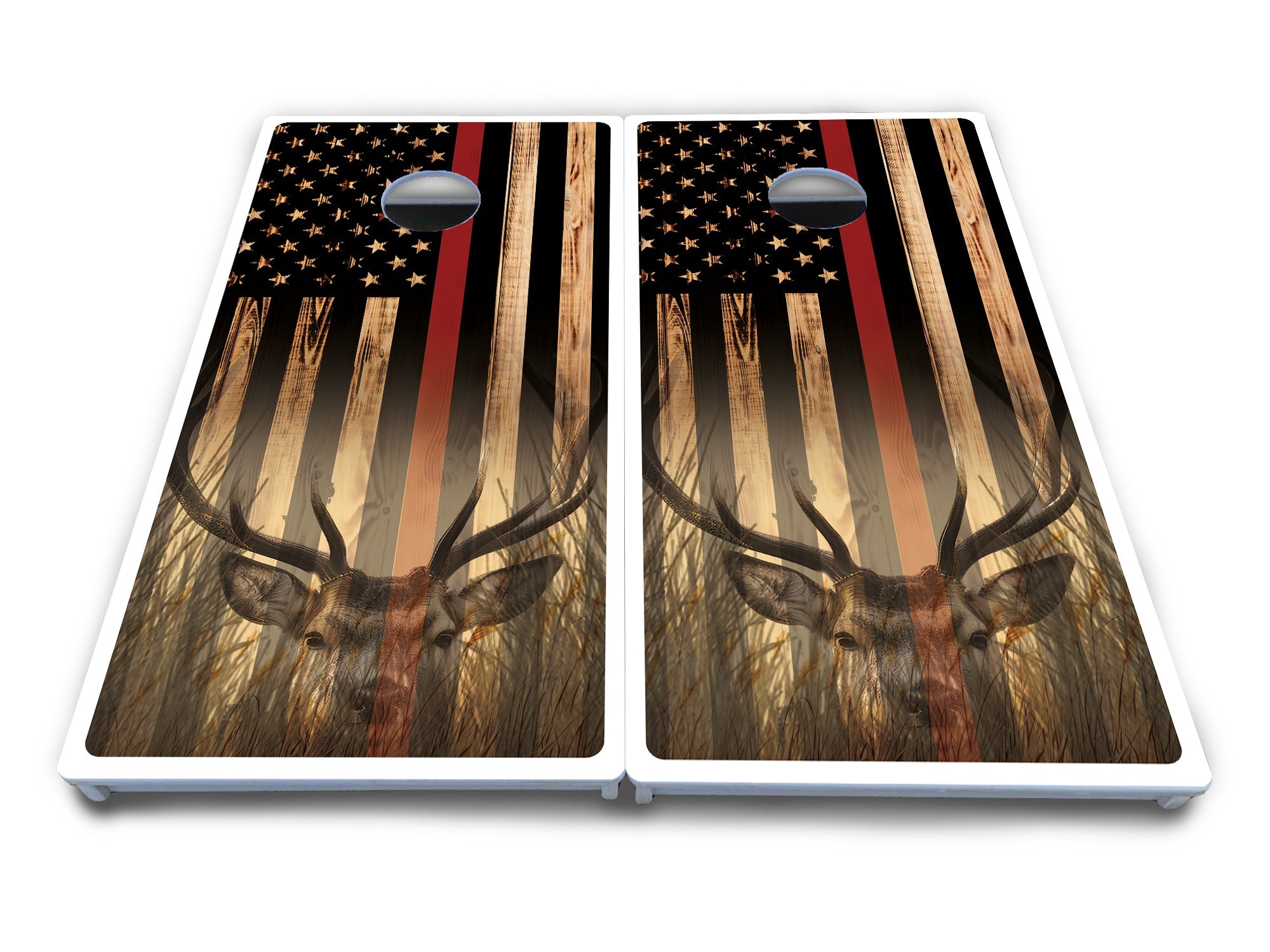 Blue & Red Line Deer & Fish Flag Cornhole Boards - All Weather Series