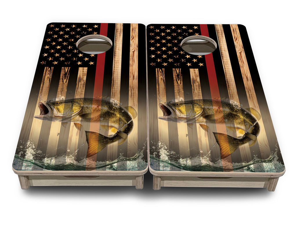 Blue & Red Line Deer & Fish Flag - Mini or Vacation Size Cornhole Boards