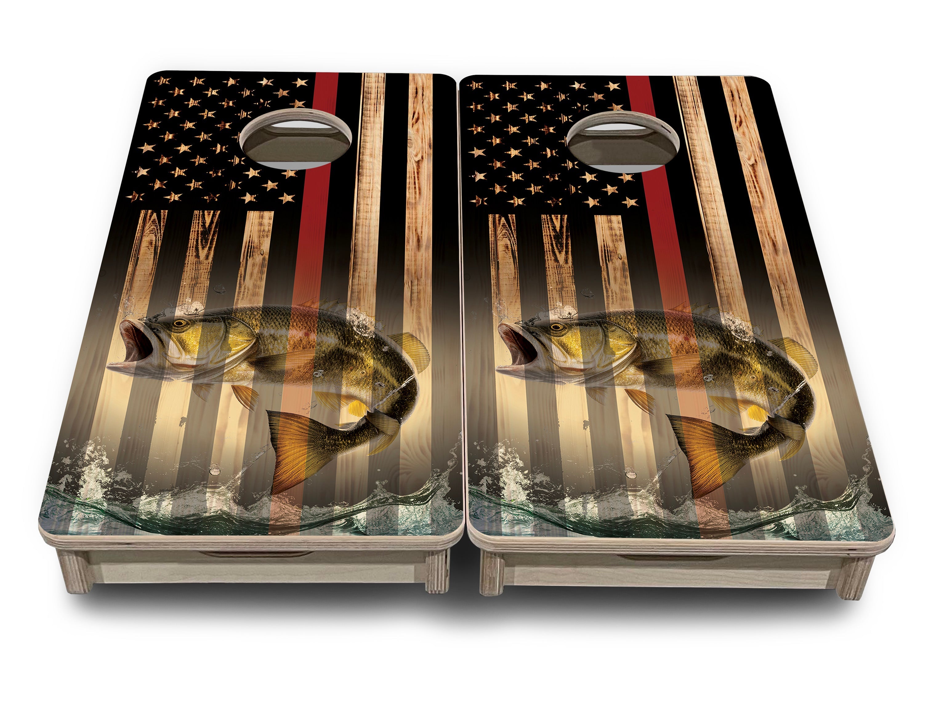 Blue & Red Line Deer & Fish Flag - Mini or Vacation Size Cornhole Boards