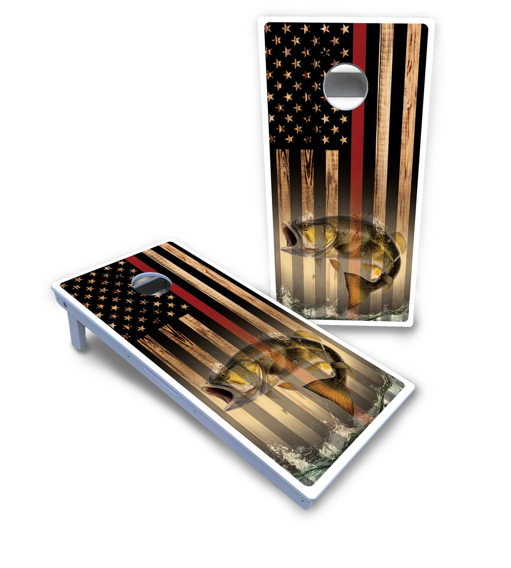 Blue & Red Line Deer & Fish Flag Cornhole Boards - All Weather Series