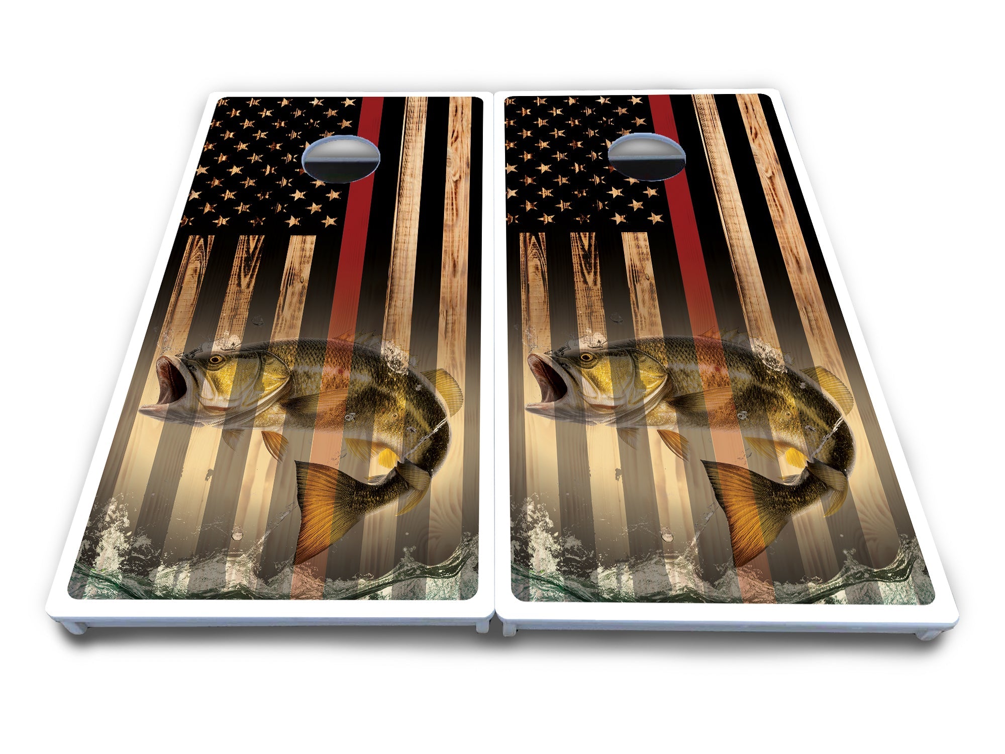 Blue & Red Line Deer & Fish Flag Cornhole Boards - All Weather Series