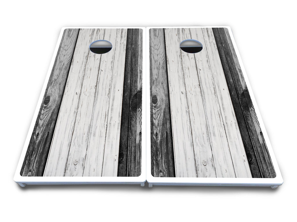 Grey Two Tone Slats Cornhole Boards - All Weather Series
