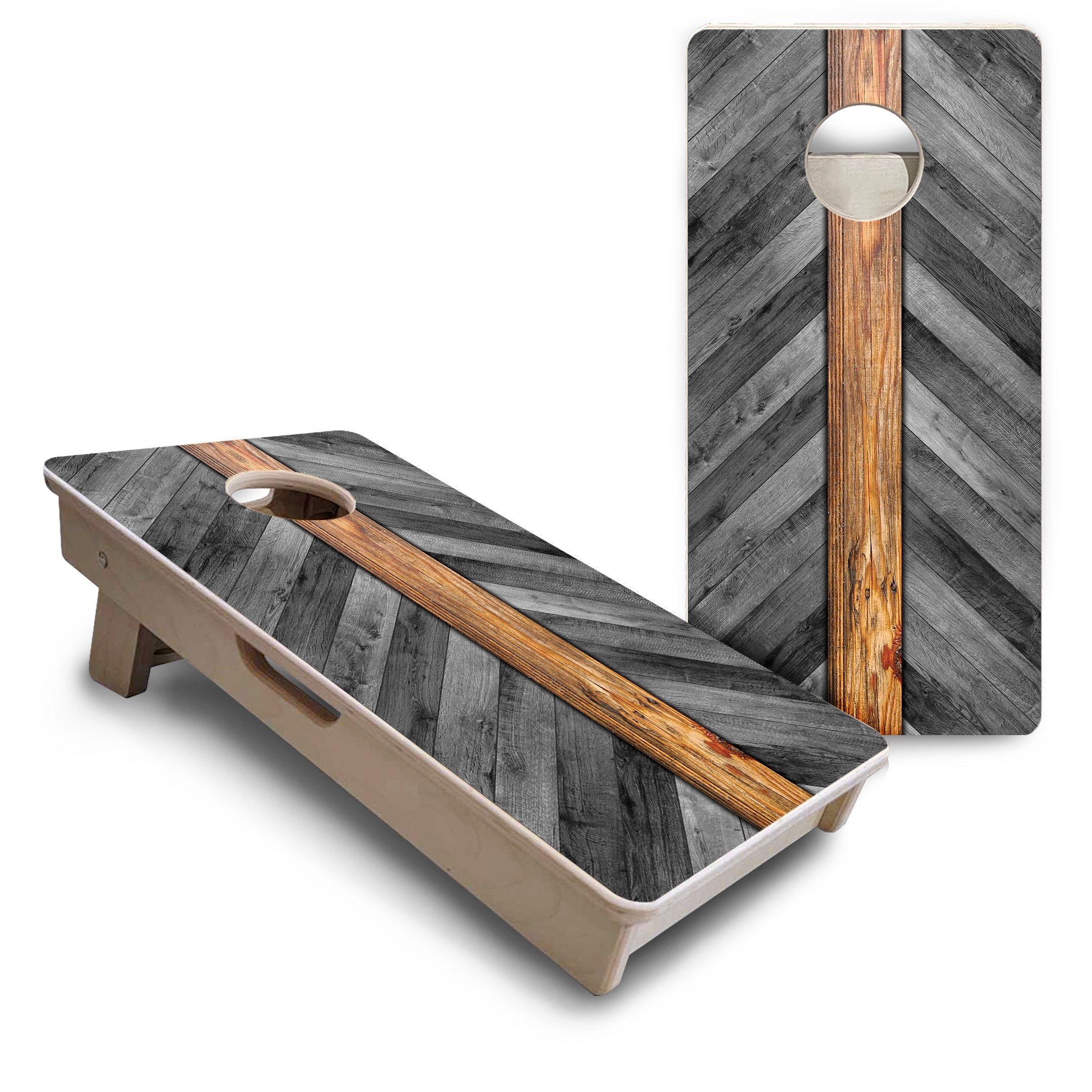 Grey Herringbone - Mini or Vacation Size Cornhole Boards