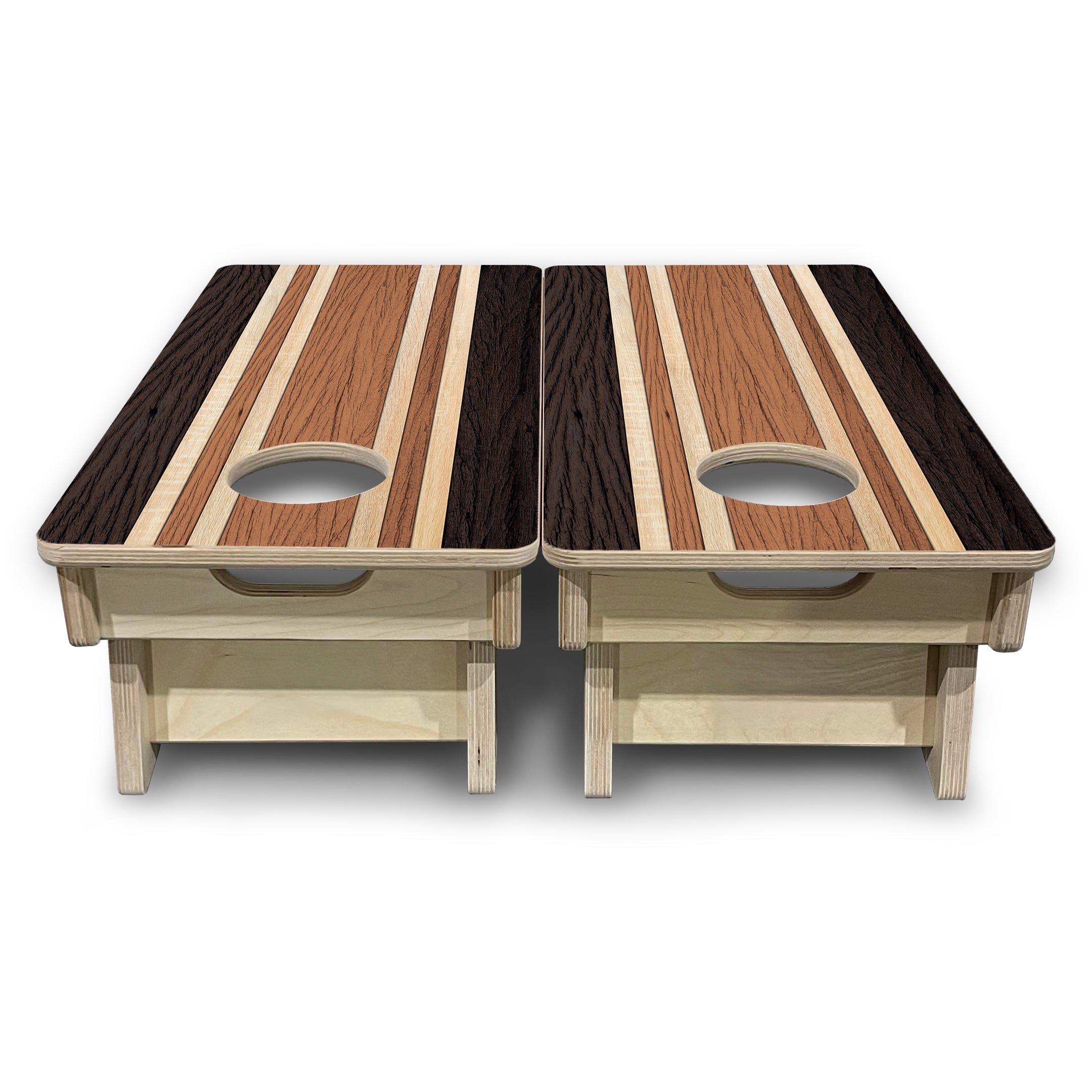 Brown Two Tone Stripes - Mini or Vacation Size Cornhole Boards