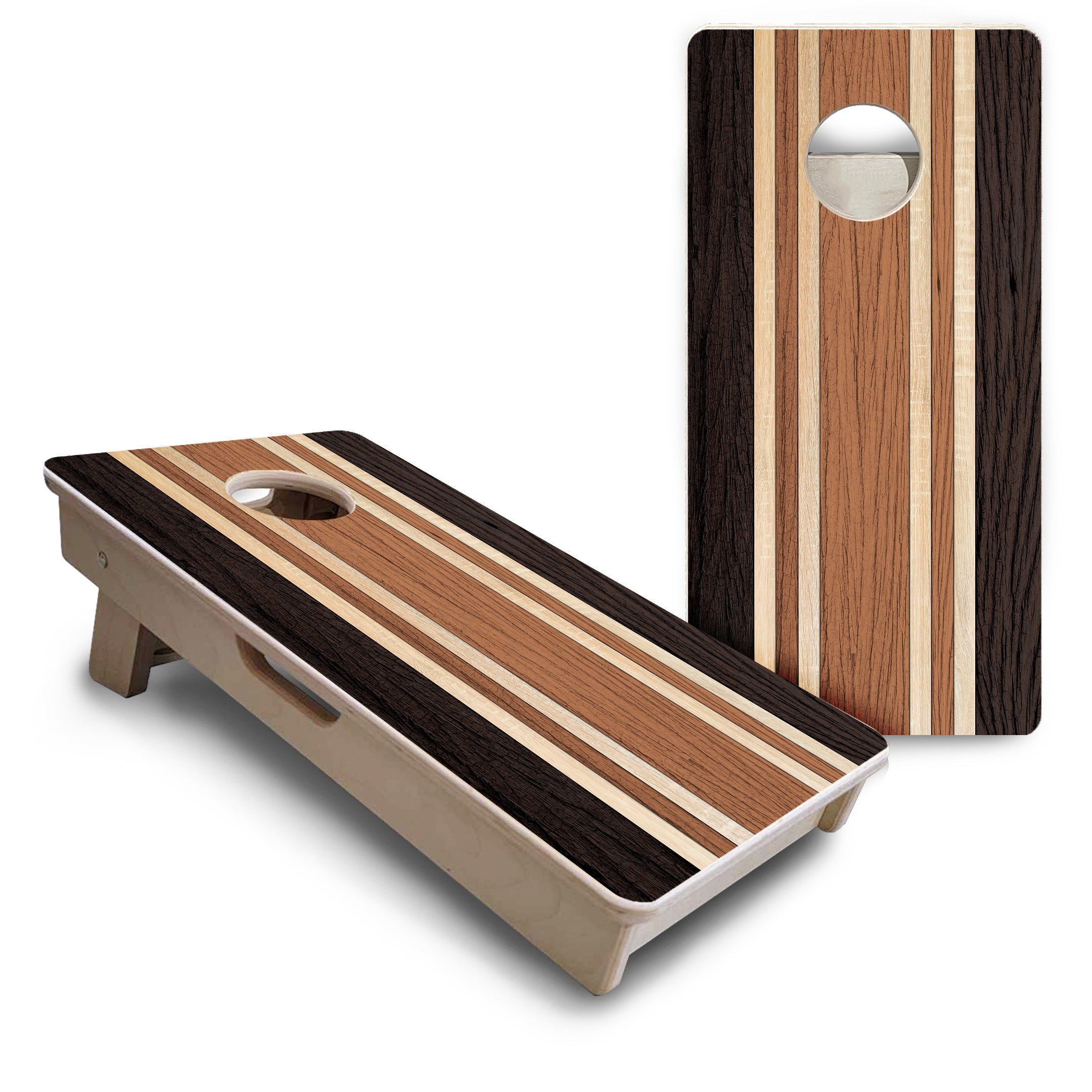 Brown Two Tone Stripes - Mini or Vacation Size Cornhole Boards