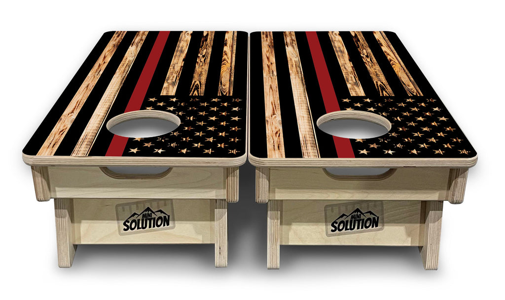 Blue & Red Line Burnt Flag - Mini or Vacation Size Cornhole Boards