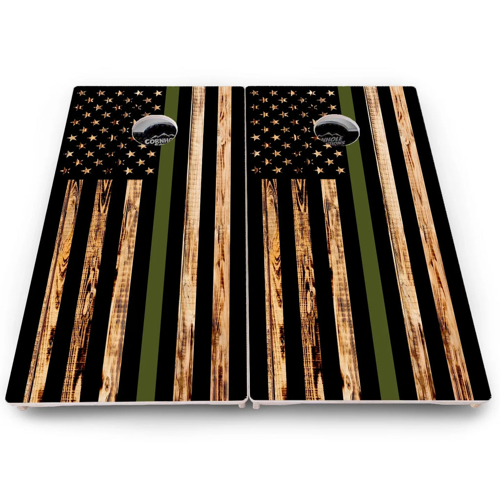 Blue & Red Line Burnt Flag Cornhole Boards - Pro Solution Lite Series