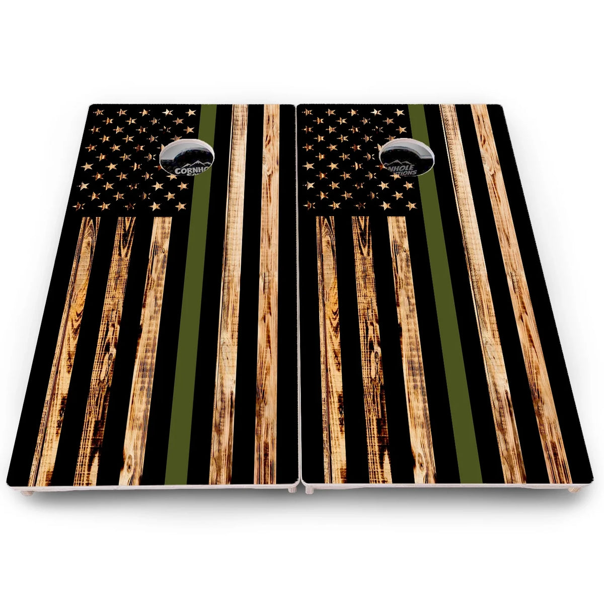 Blue & Red Line Burnt Flag Cornhole Boards - Pro Solution Lite Series