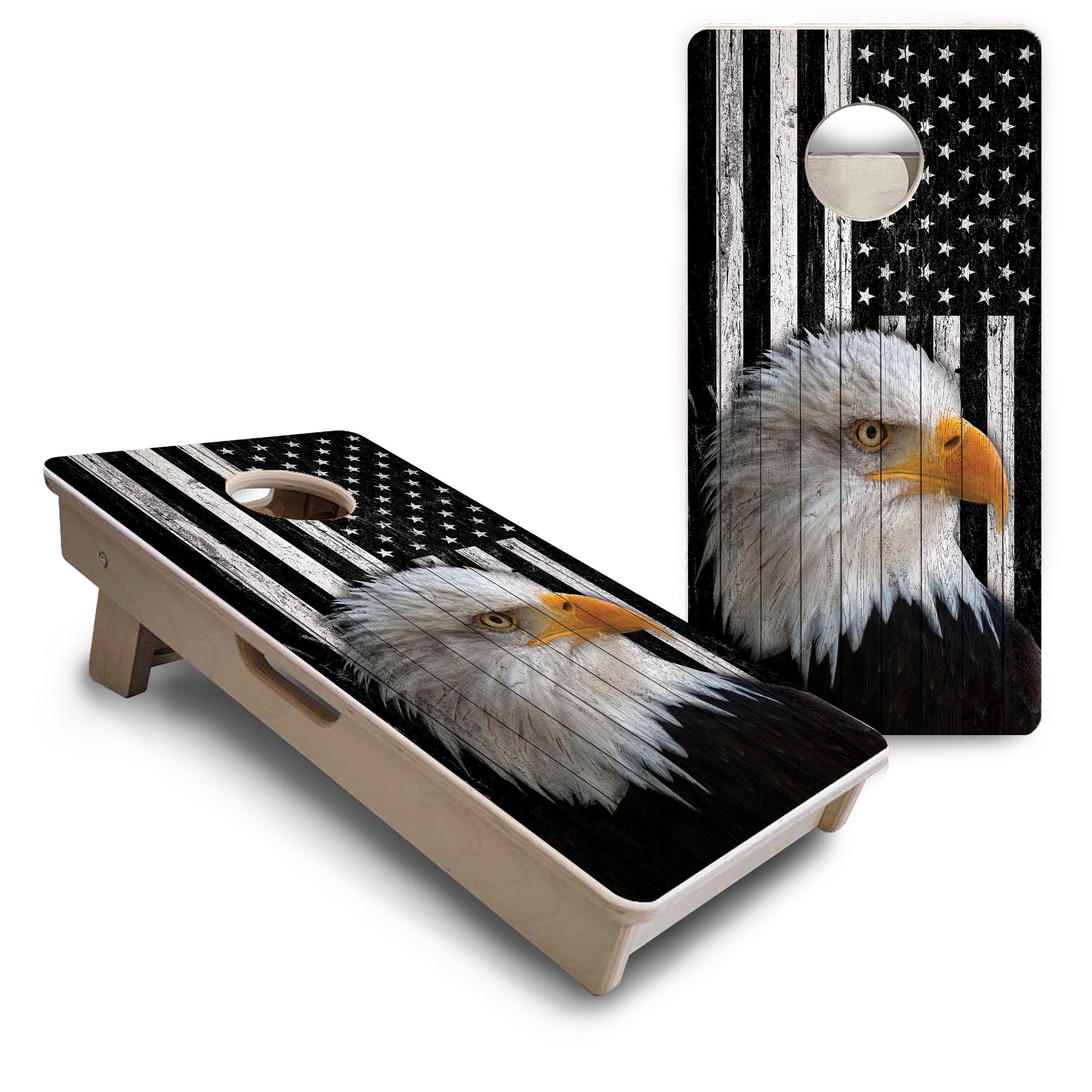 B&W Eagle Flag - Mini or Vacation Size Cornhole Boards