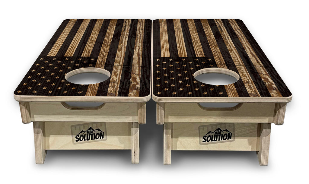 Wood DTOM & Wood Flag - Mini or Vacation Size Cornhole Boards