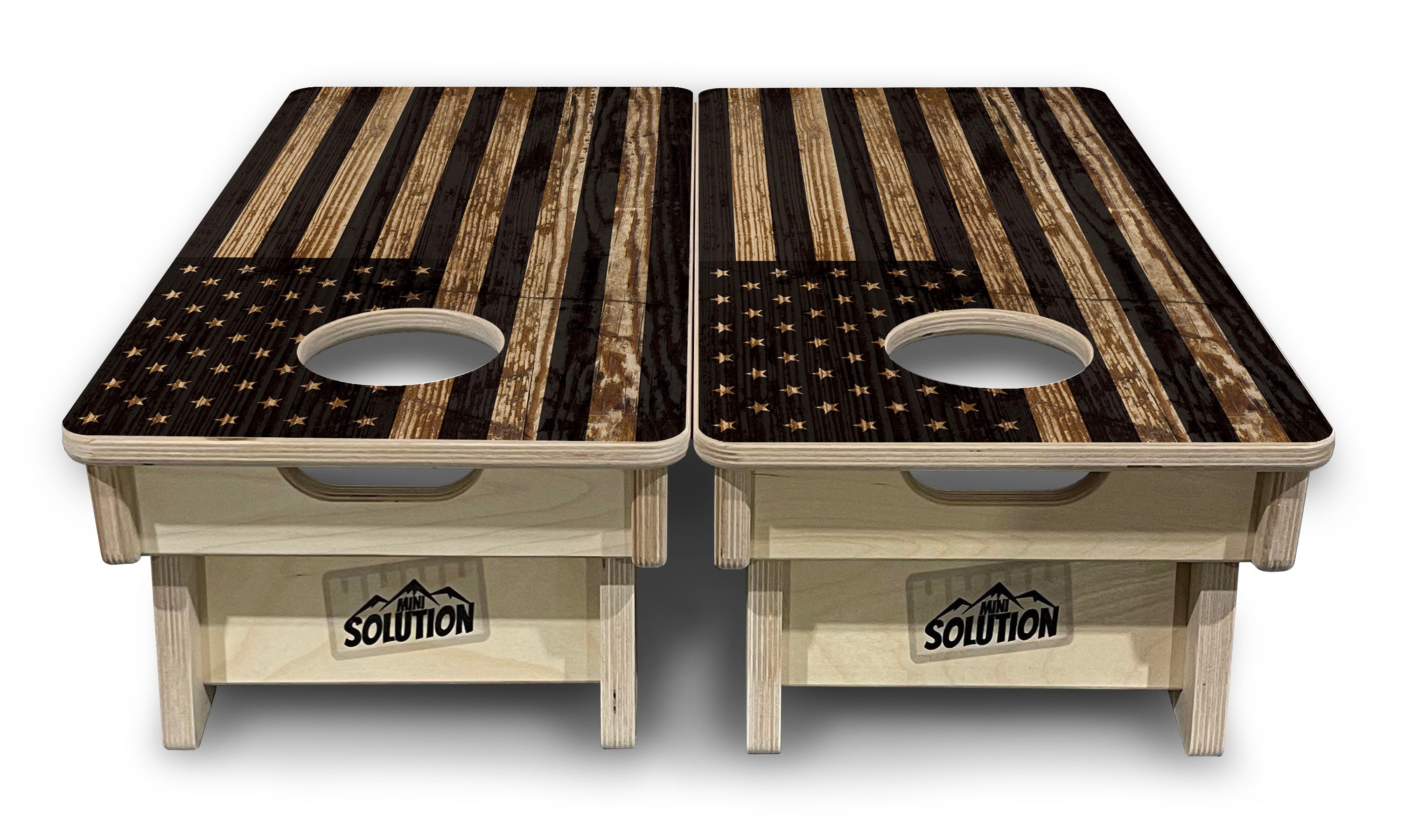 Wood DTOM & Wood Flag - Mini or Vacation Size Cornhole Boards