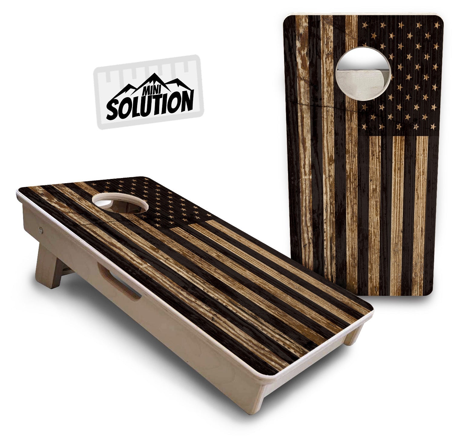 Wood DTOM & Wood Flag - Mini or Vacation Size Cornhole Boards
