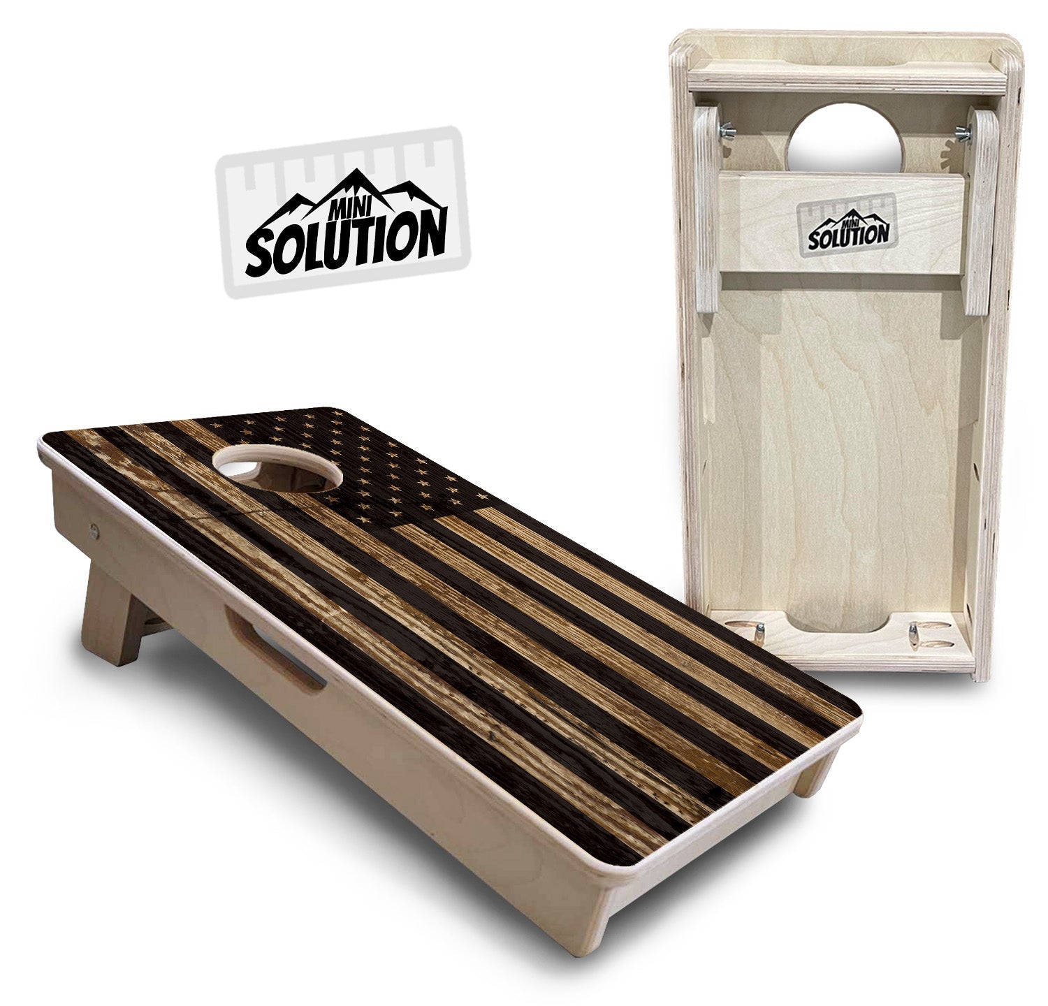 Wood DTOM & Wood Flag - Mini or Vacation Size Cornhole Boards
