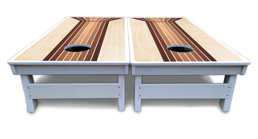 Retro Wood Lines Cornhole Boards - All Weather Series