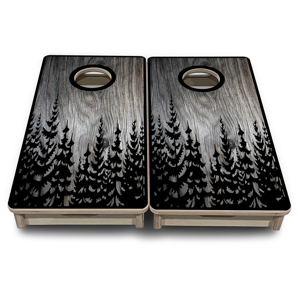 Greyscale Pine Trees - Mini or Vacation Size Cornhole Boards