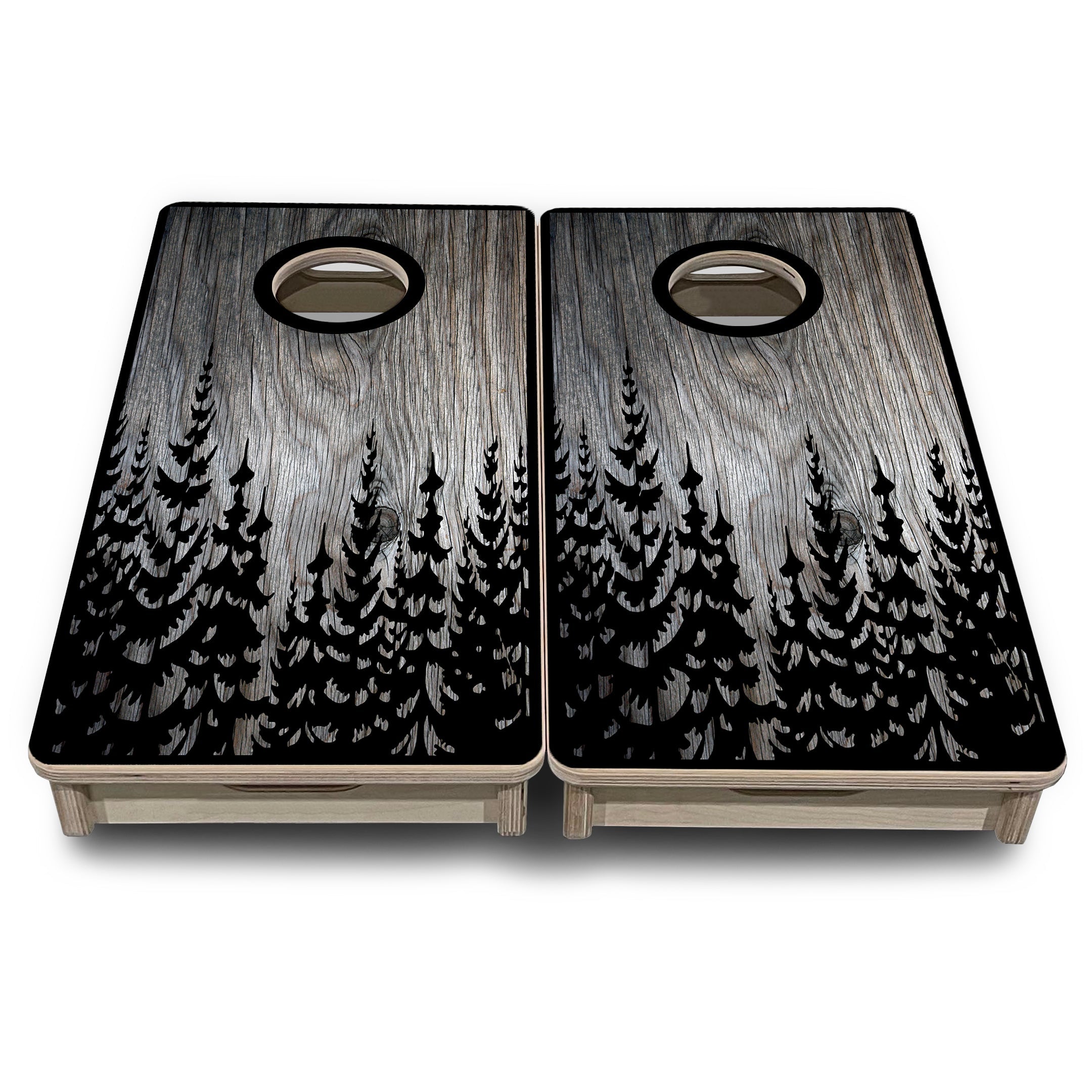 Greyscale Pine Trees - Mini or Vacation Size Cornhole Boards