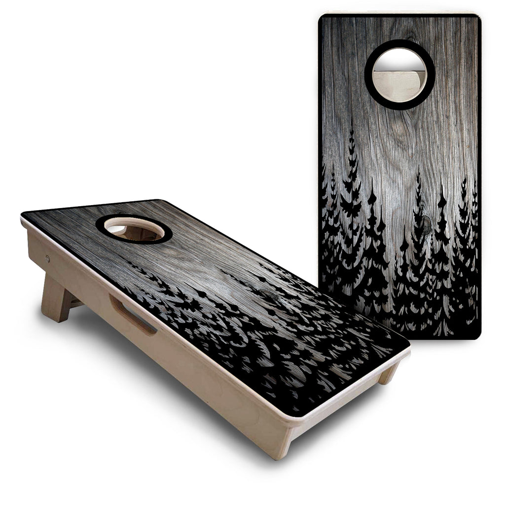 Greyscale Pine Trees - Mini or Vacation Size Cornhole Boards