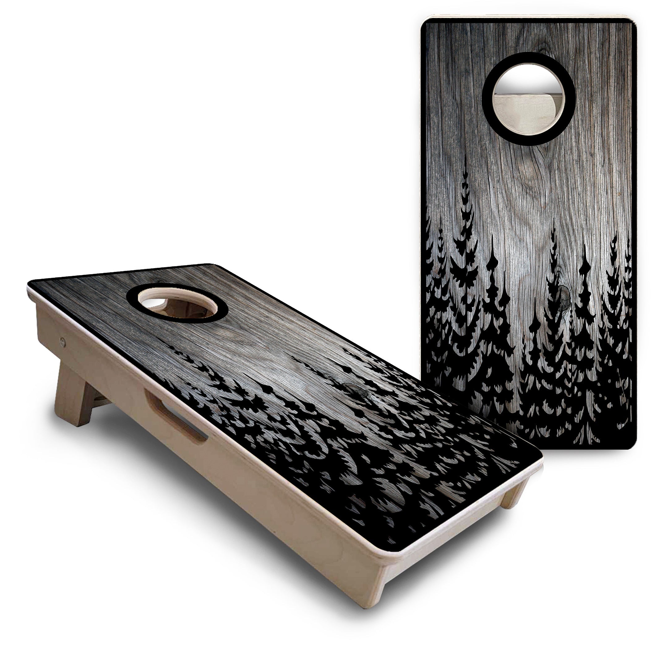 Greyscale Pine Trees - Mini or Vacation Size Cornhole Boards