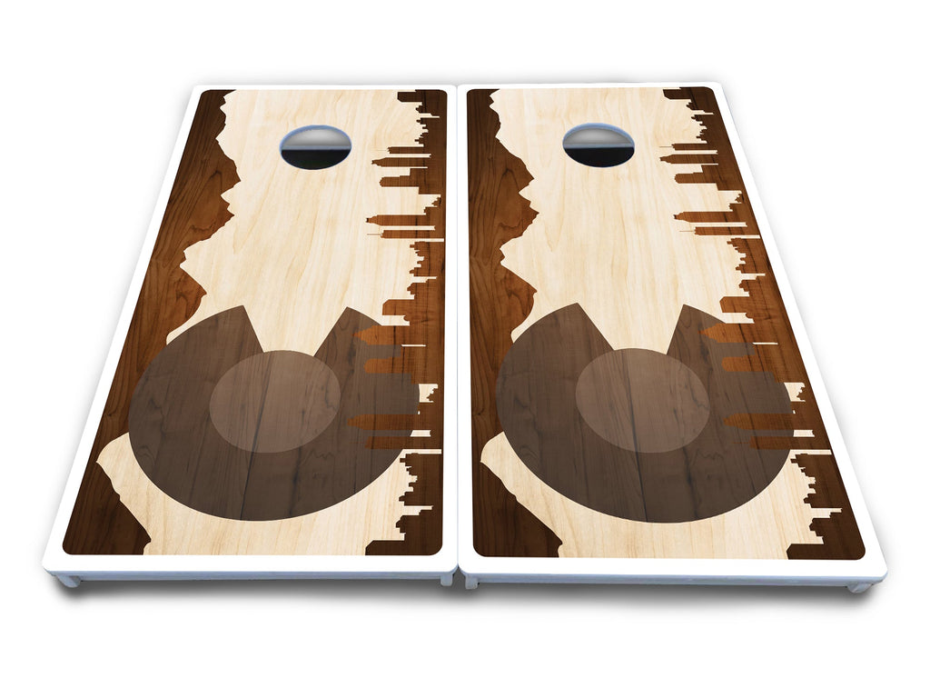 Colorado Natural Wood Skyline Cornhole Boards - All Weather Series