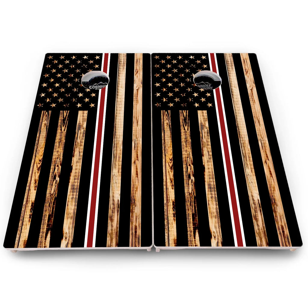 Blue & Red Line Burnt Flag Cornhole Boards - Pro Solution Lite Series