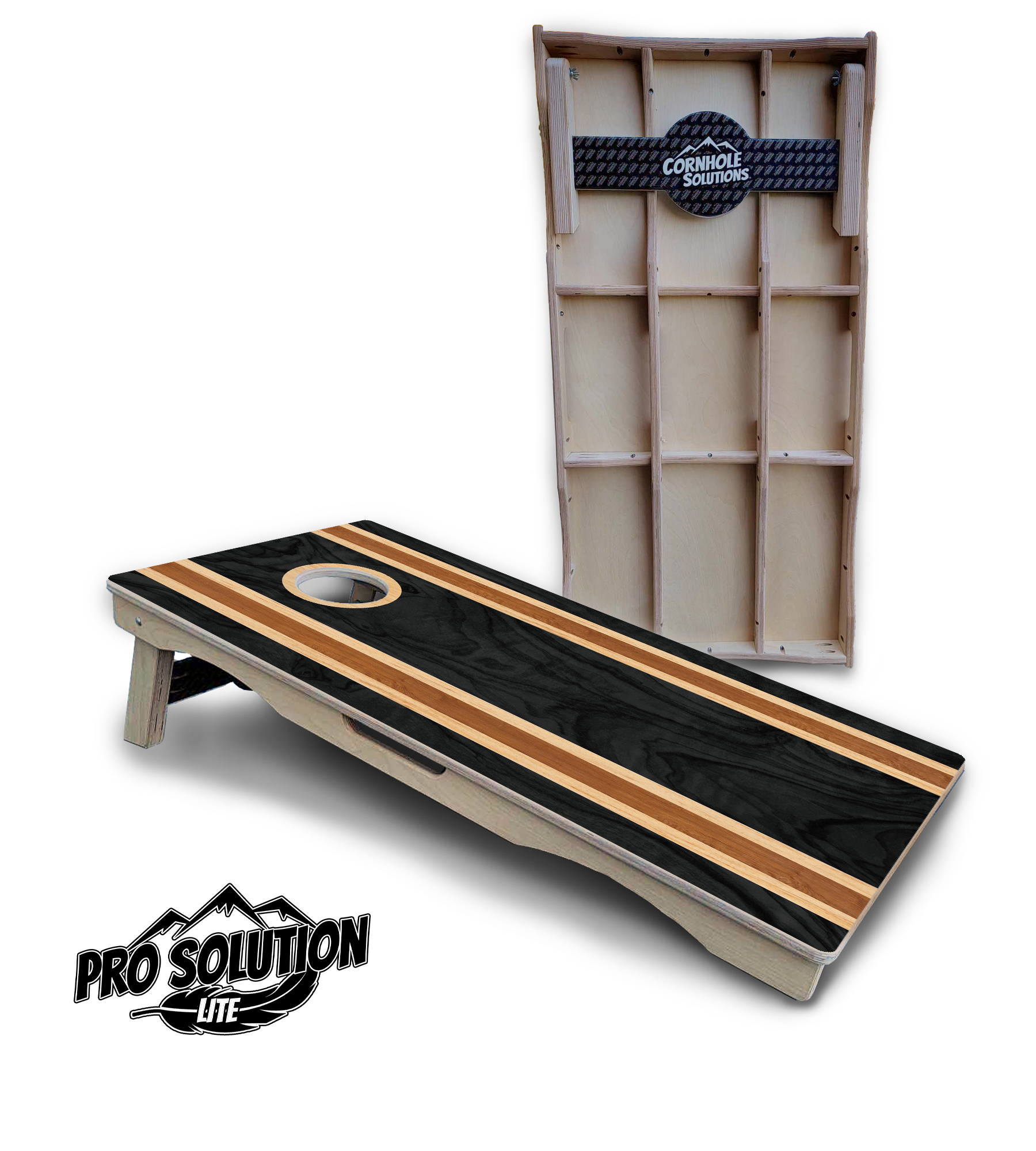 Dark Wood Stripes Cornhole Boards - Pro Solution Lite Series