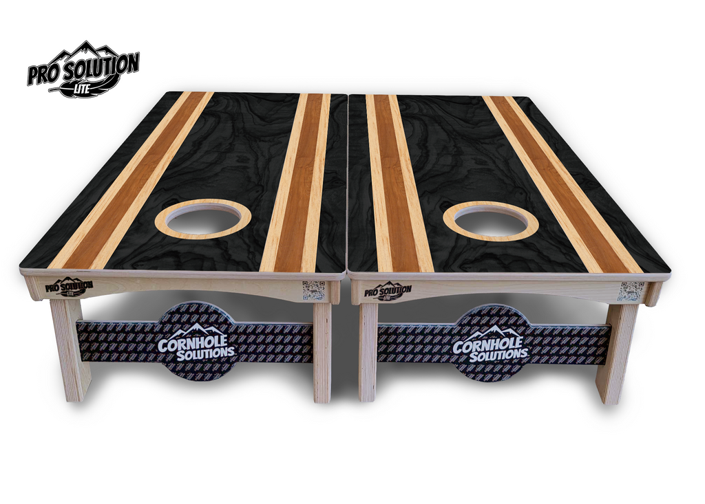 Dark Wood Stripes Cornhole Boards - Pro Solution Lite Series
