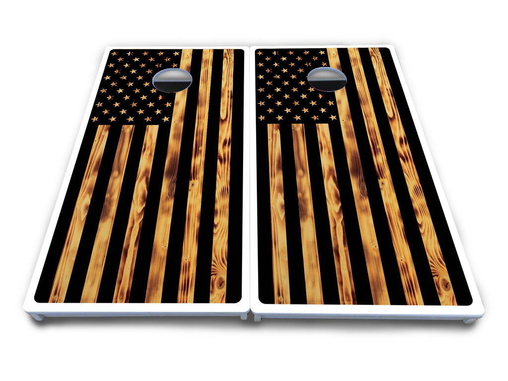 Burnt Rustic Flag Cornhole Boards - All Weather Series
