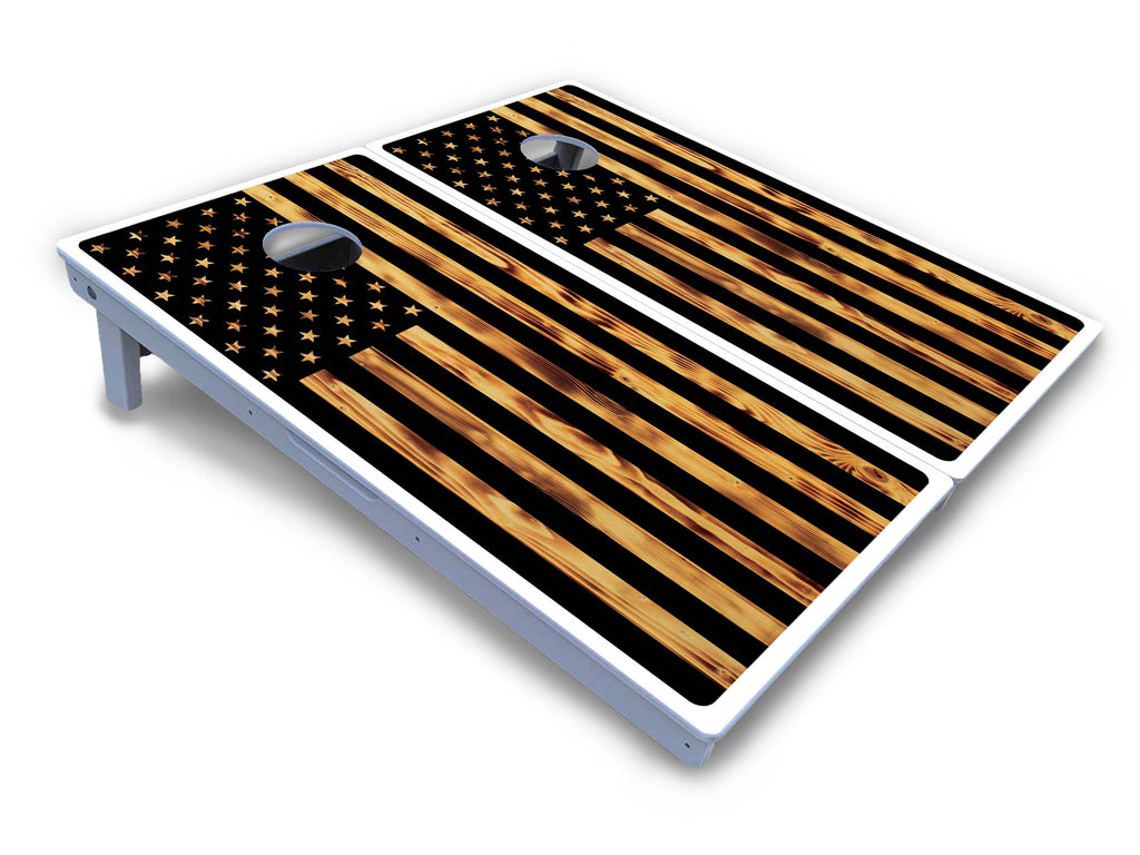 Burnt Rustic Flag Cornhole Boards - All Weather Series
