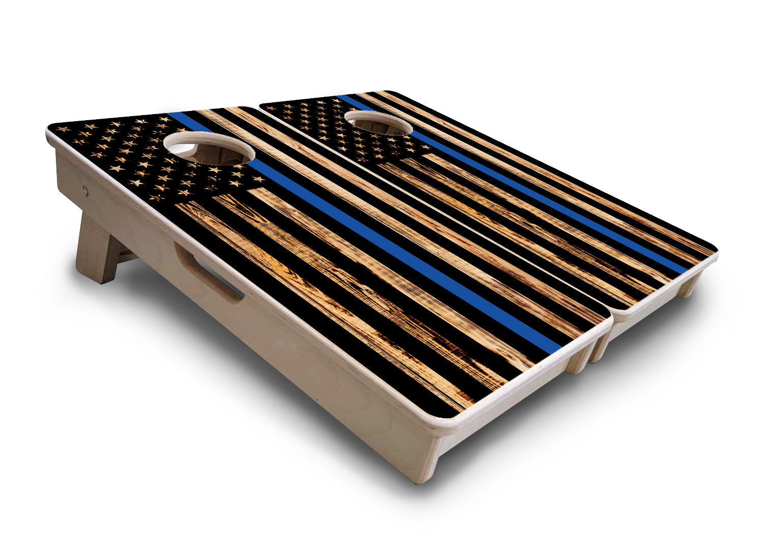 Blue & Red Line Burnt Flag - Mini or Vacation Size Cornhole Boards
