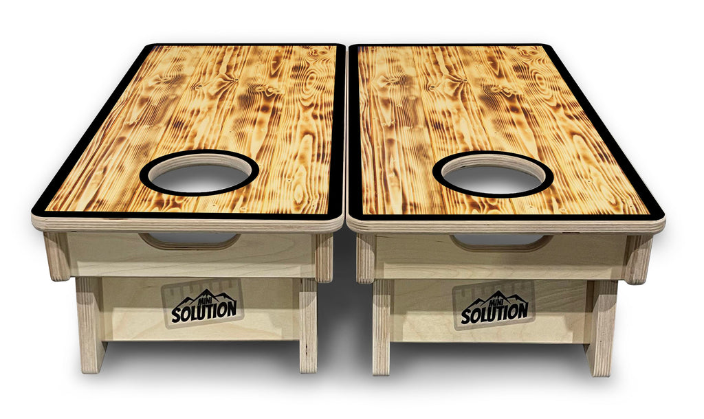 Burnt Wood Black Border - Mini or Vacation Size Cornhole Boards