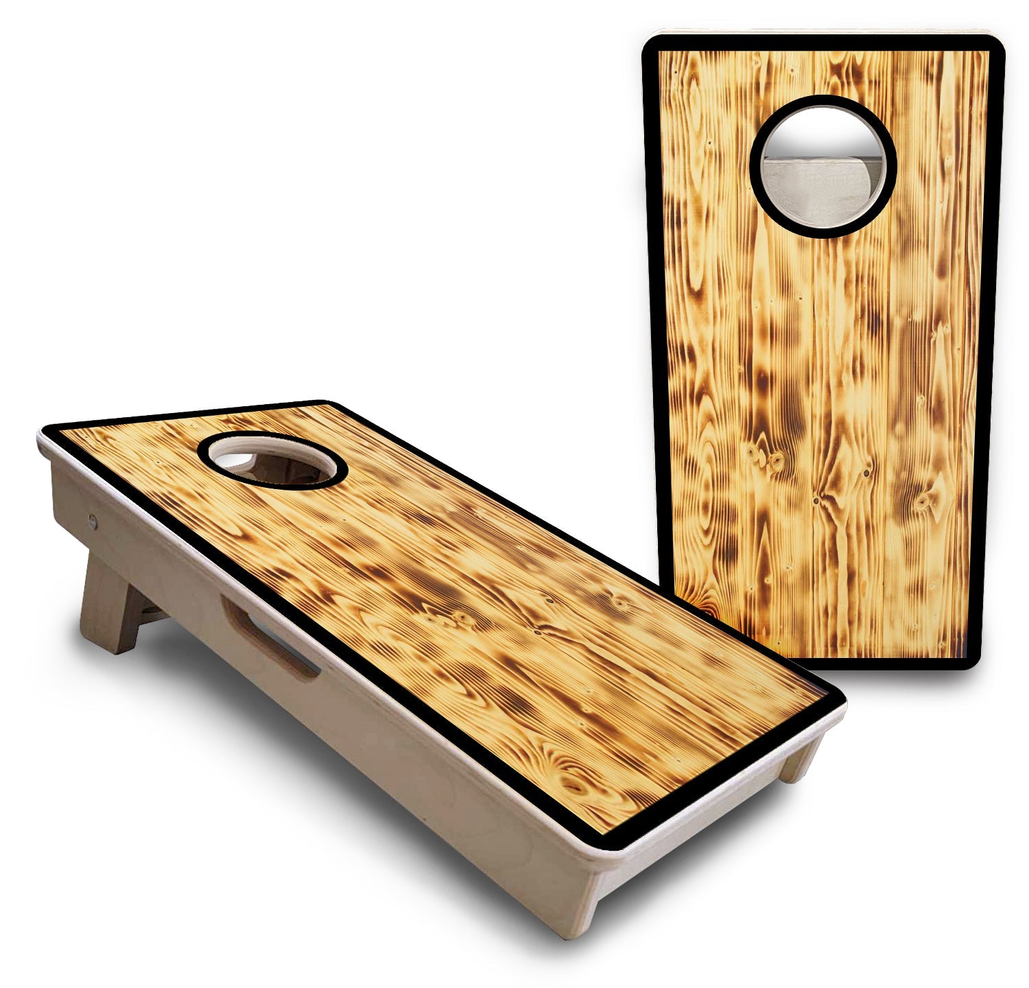 Burnt Wood Black Border - Mini or Vacation Size Cornhole Boards