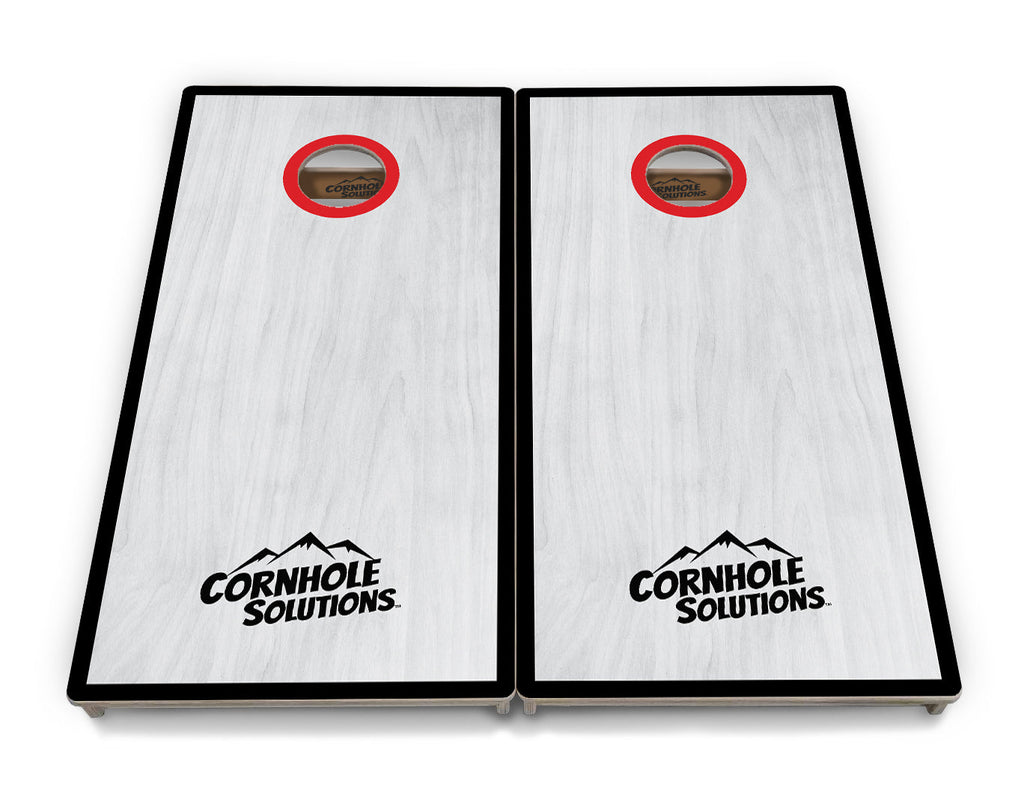 Red/Black Hole Ring Grey Wash Cornhole Boards - Professional Tournament Series