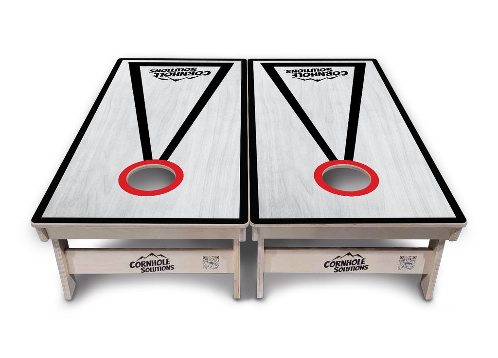 Red/Black Hole Ring Grey Wash Cornhole Boards - Professional Tournament Series