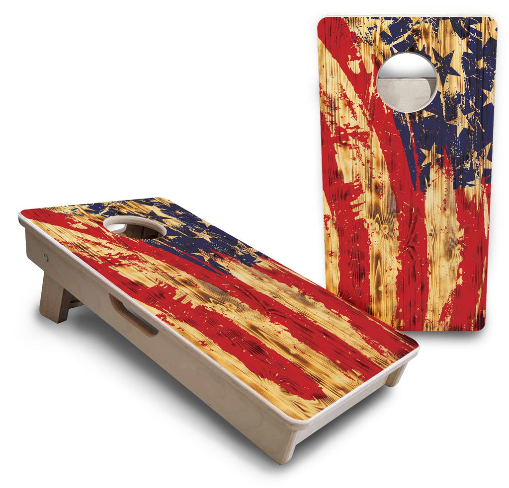 Faded Brush Burnt Flag - Mini or Vacation Size Cornhole Boards