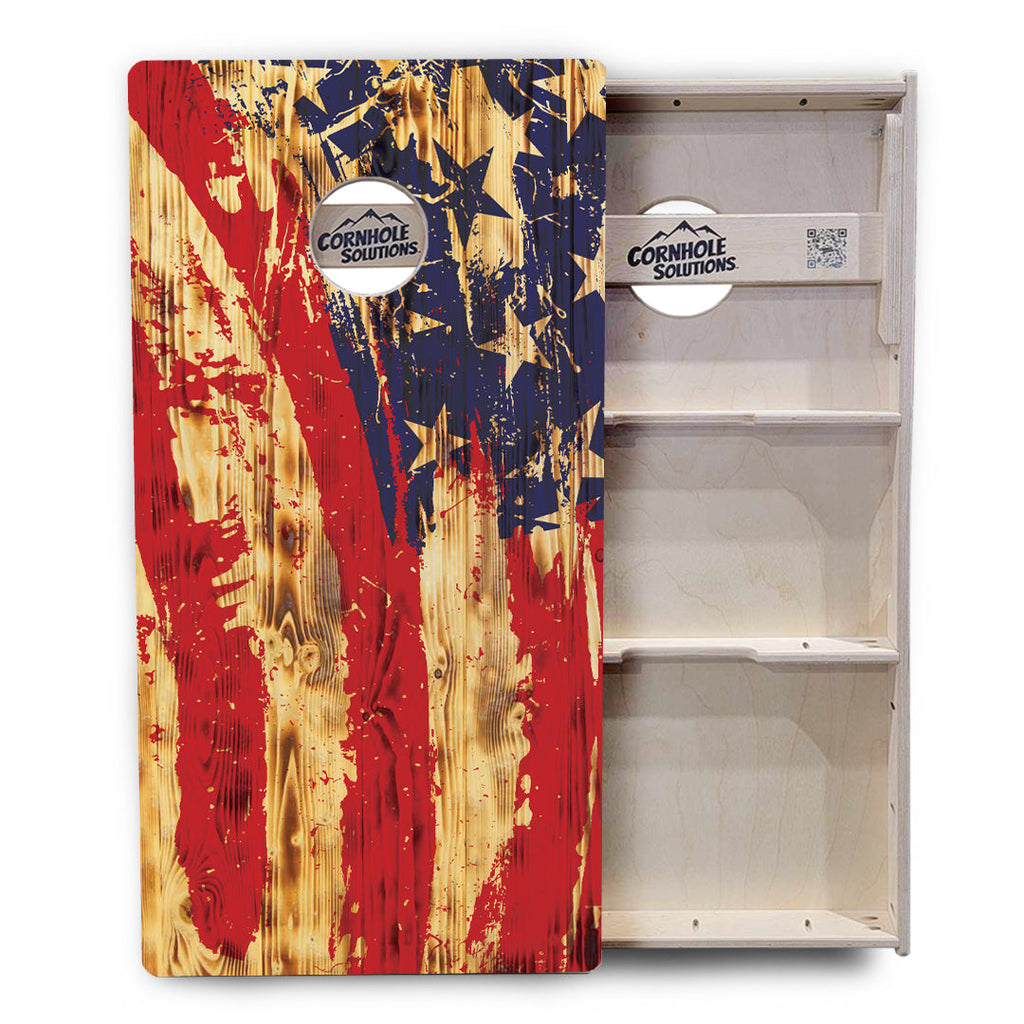 Faded Brush Burnt Flag Cornhole Boards - Professional Tournament Series