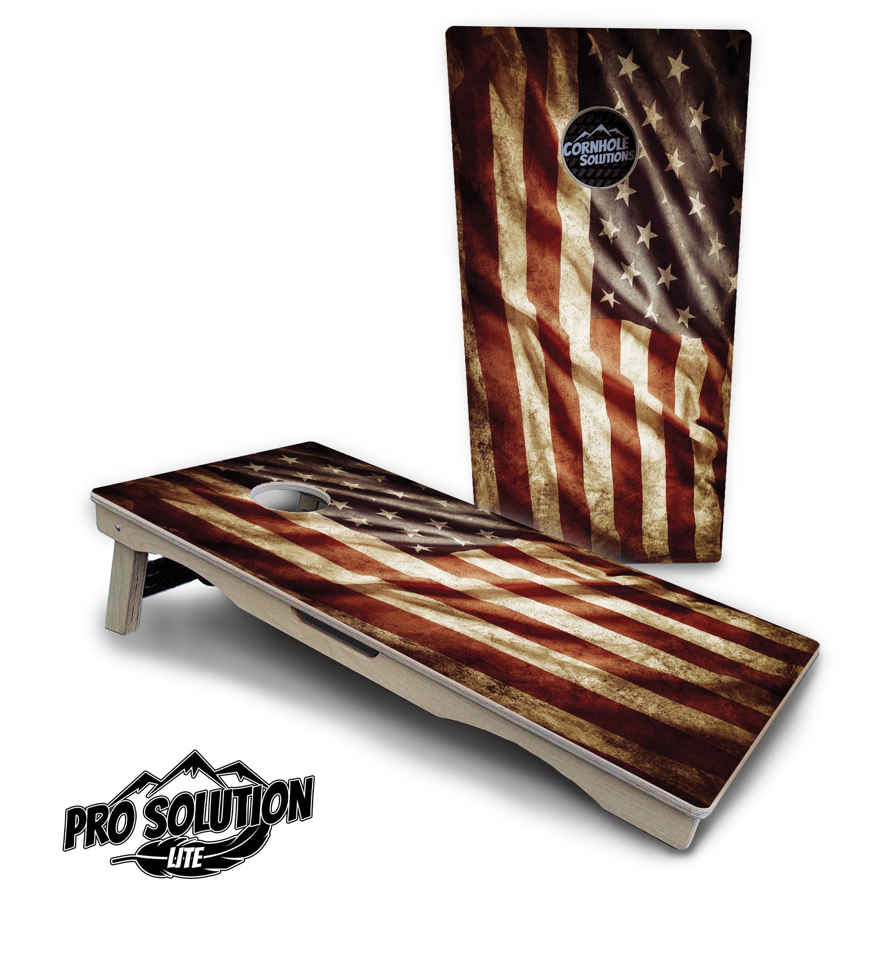 Rustic Wavy Flag Cornhole Boards - Pro Solution Lite Series