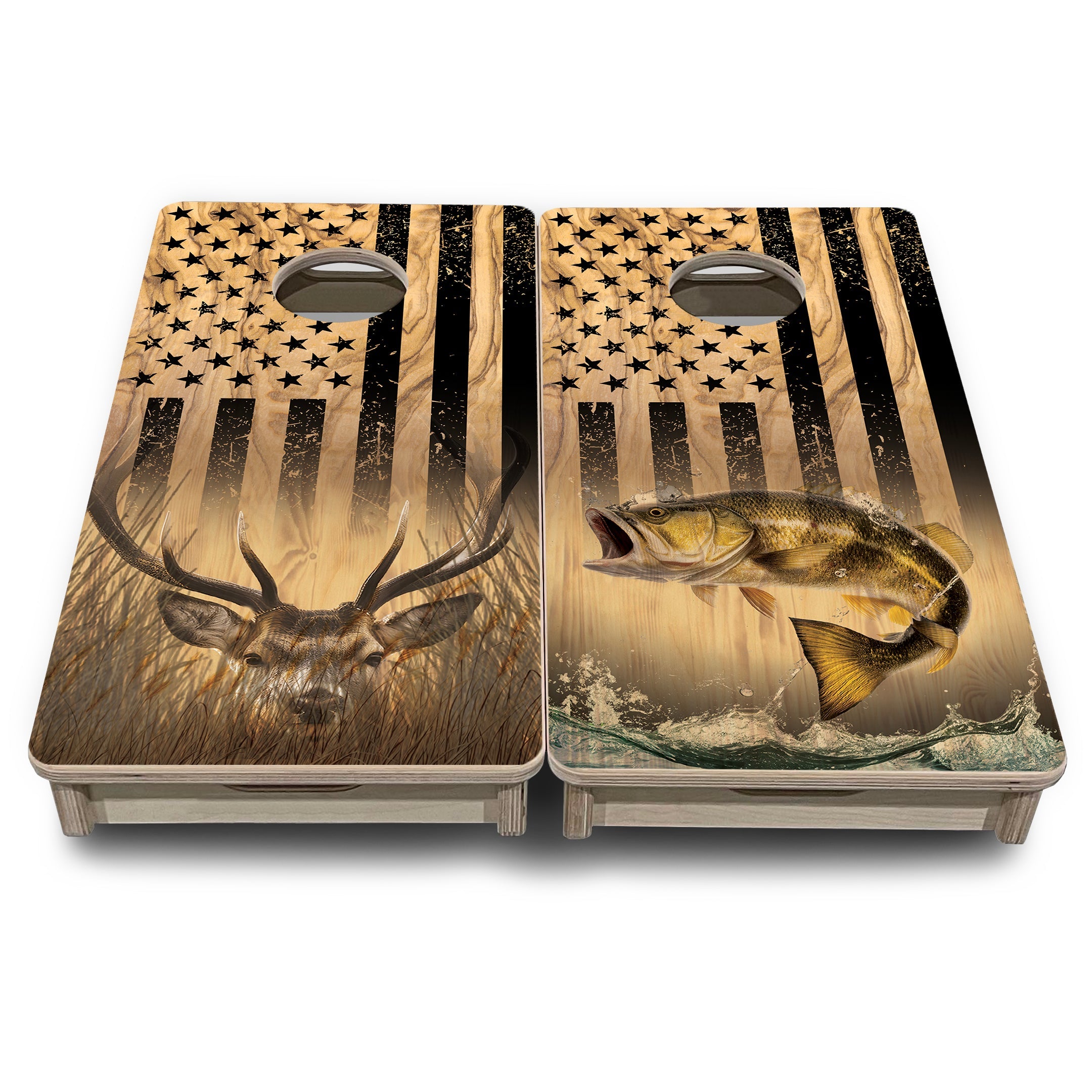 Light Wood Deer & Fish - Mini or Vacation Size Cornhole Boards