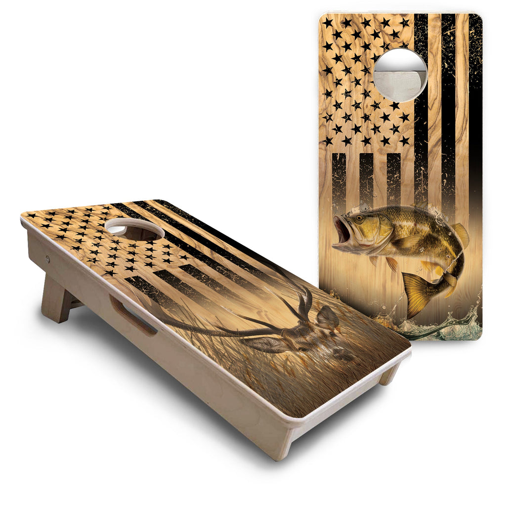 Light Wood Deer & Fish - Mini or Vacation Size Cornhole Boards