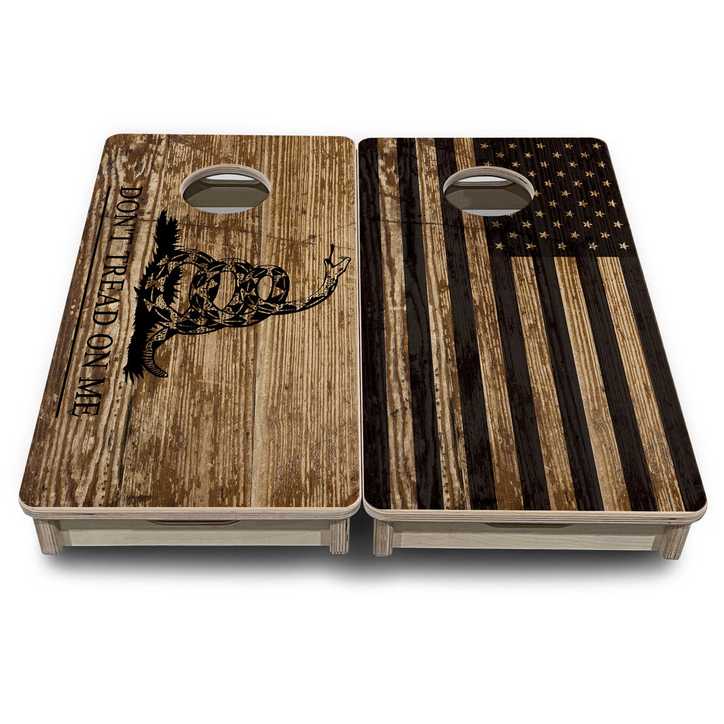Wood DTOM & Wood Flag - Mini or Vacation Size Cornhole Boards