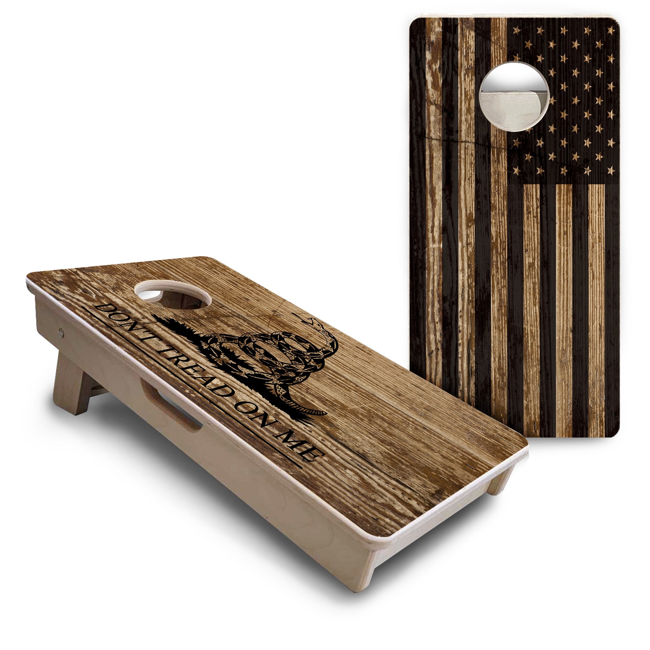 Wood DTOM & Wood Flag - Mini or Vacation Size Cornhole Boards