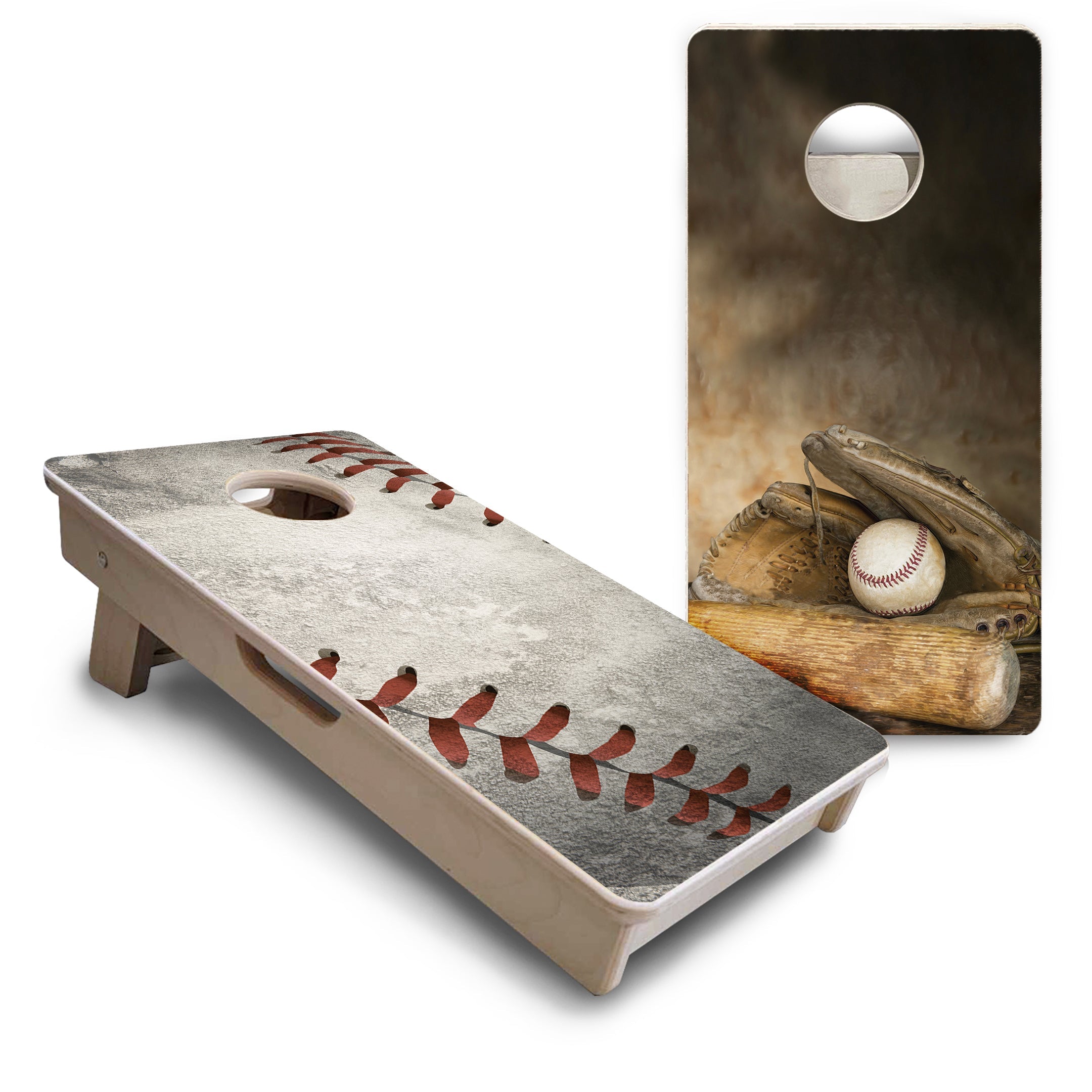 Worn Baseball & Glove - Mini or Vacation Size Cornhole Boards